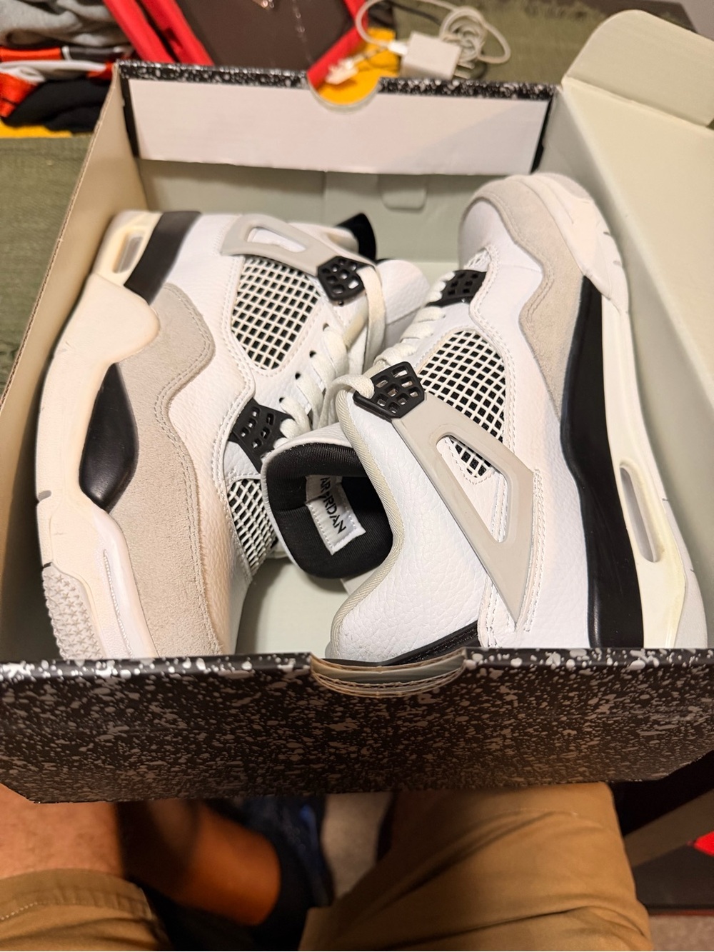 Jordan Retro 4 Sneakers in White, Light Gray & Black